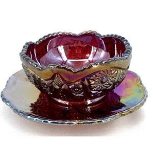 Indiana Glass Iridescent Carnival Glass Red Oil Slick Small Bowl Underplate